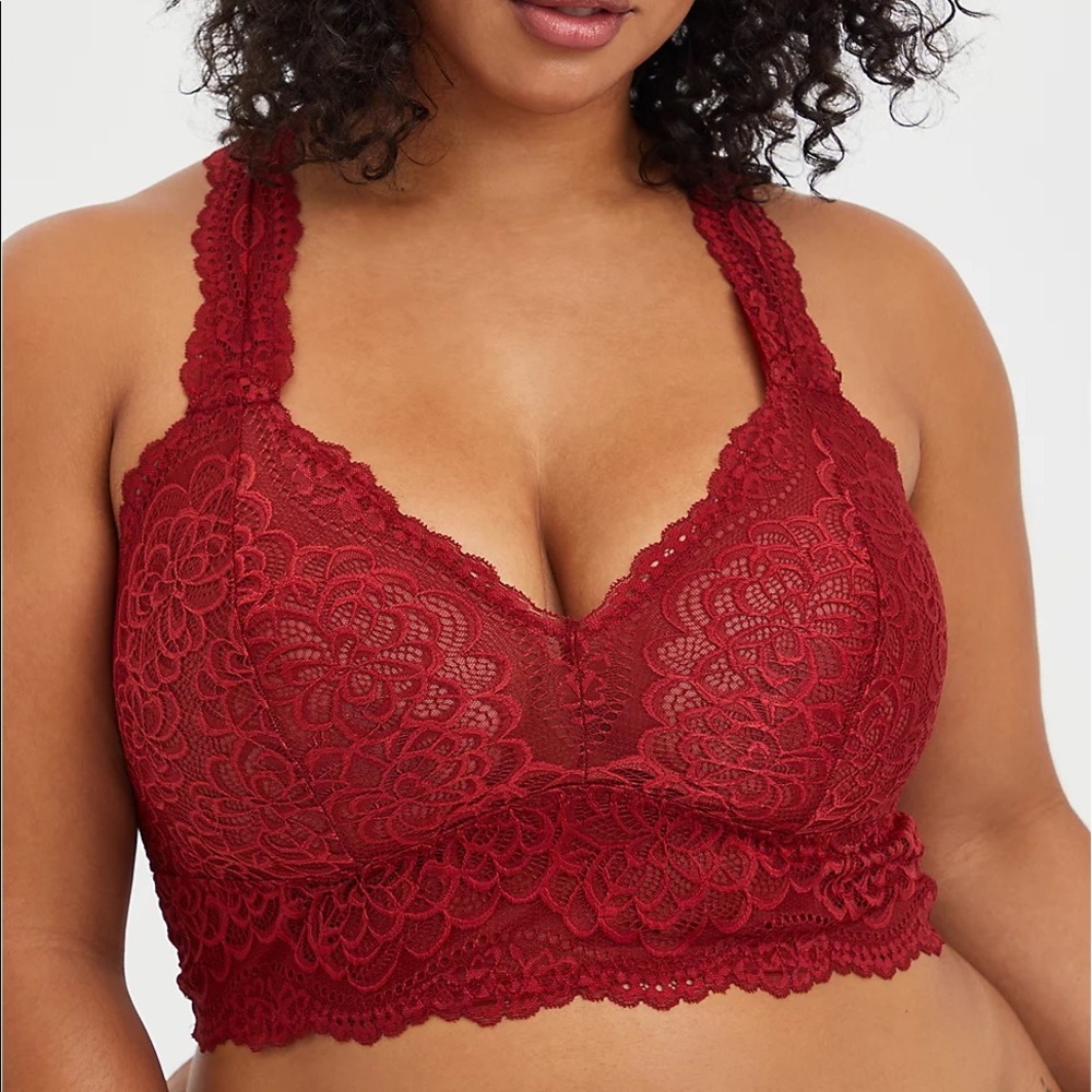Lovesick Torrid Racerback plus red lace bralette size 3
